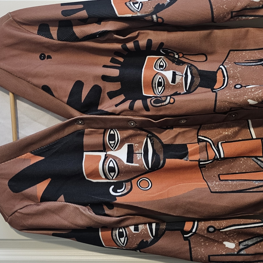 Men's Brown Graphic Cardigan Sweater